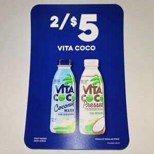 Vita Coco Coconut Water H20 2 for $5 Graphic Vinyl Window Cling Rectangle Glossy